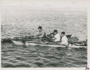 Image of Three Eskimos [Inuit] in Kayak at Cape York